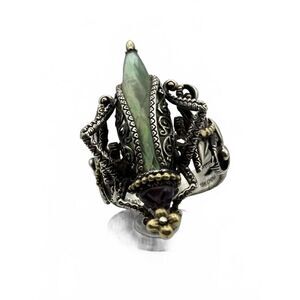 Barbara Bixby Grasshopper Ring 925 Sterling Silver 18K Gold Accents 17.8g
